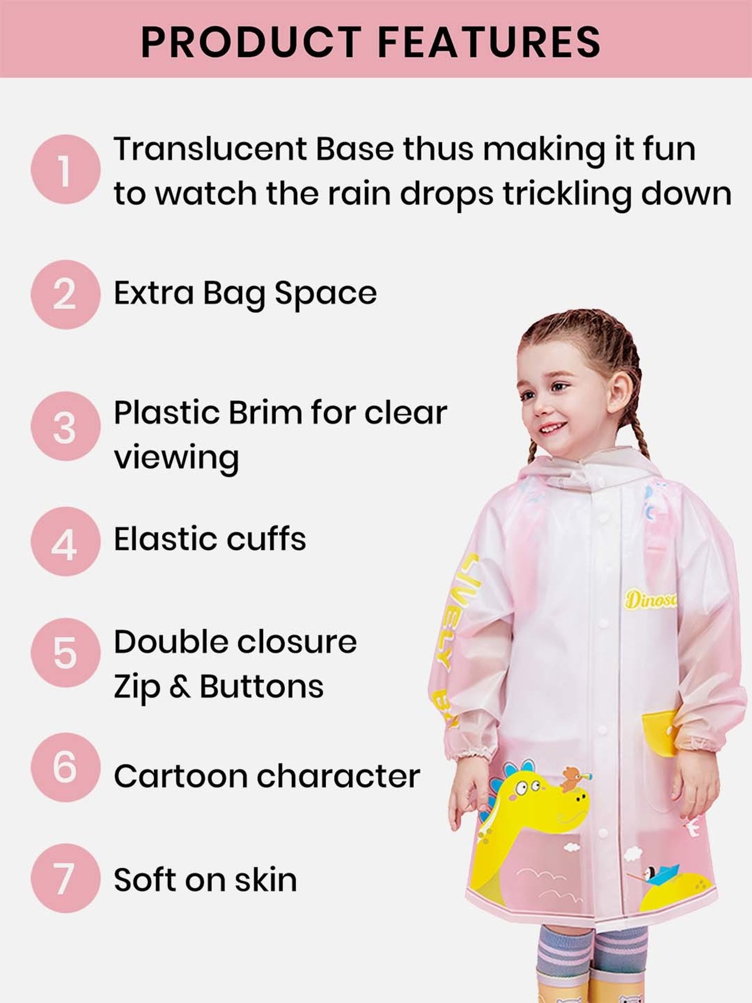 Little Surprise Box Kids Pink & Yellow Printed Full Sleeves Raincoat