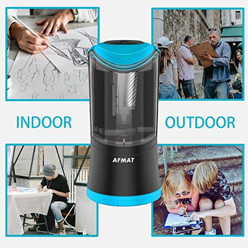 Art Pencil Sharpener, AFMAT Charcoal Pencil Sharpener, Electric Long Point Pencil Sharpener, Artists Pencil Sharpener for 6-9.6mm Large Pencils, Rechargeable Pencil Sharpeners for Art Pencils-Blue