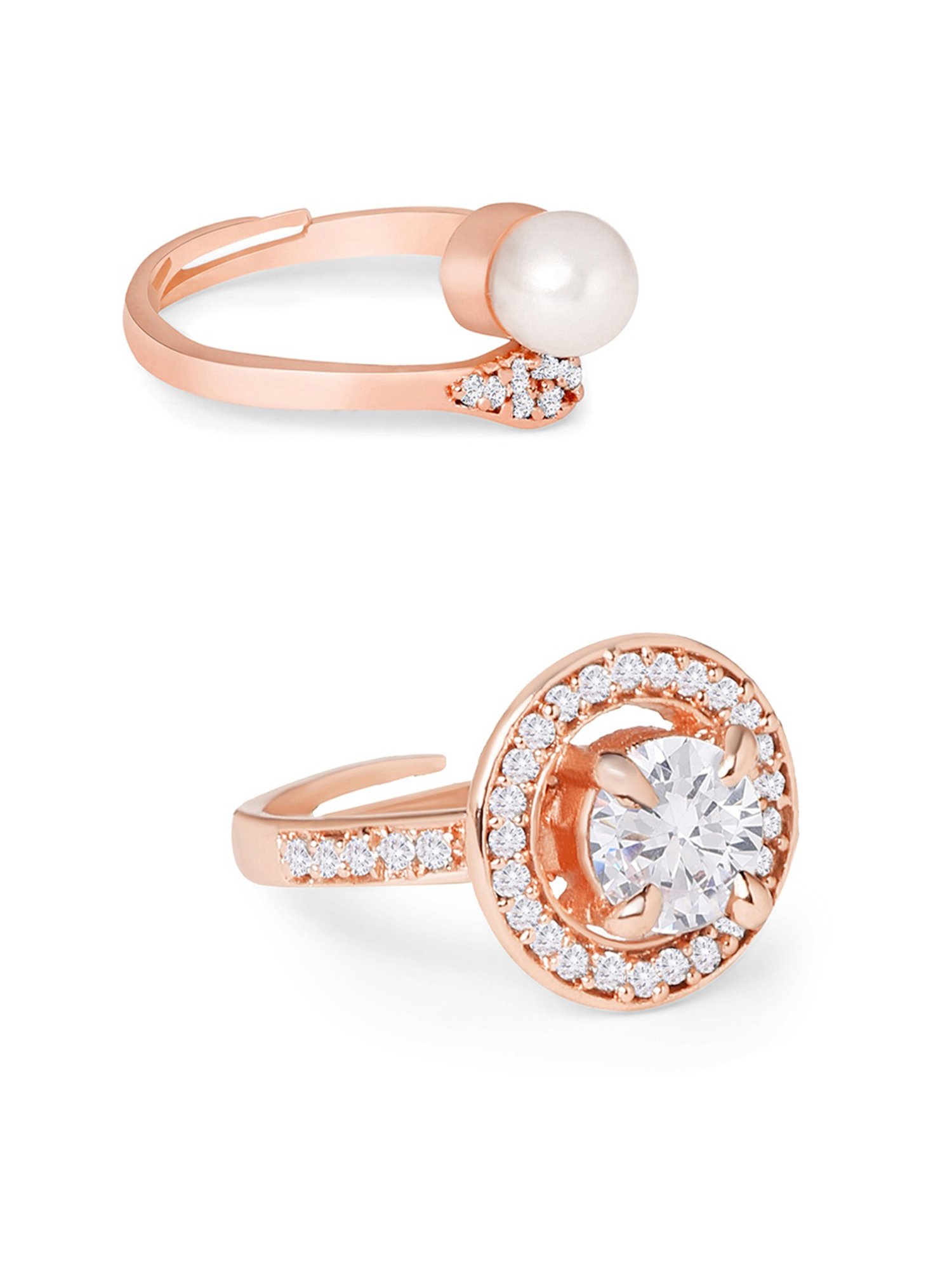 Zaveri Pears Set of 2 Rose Gold Contemporary Cubic Zirconia Brass Cocktail Ring - ZPFK11188