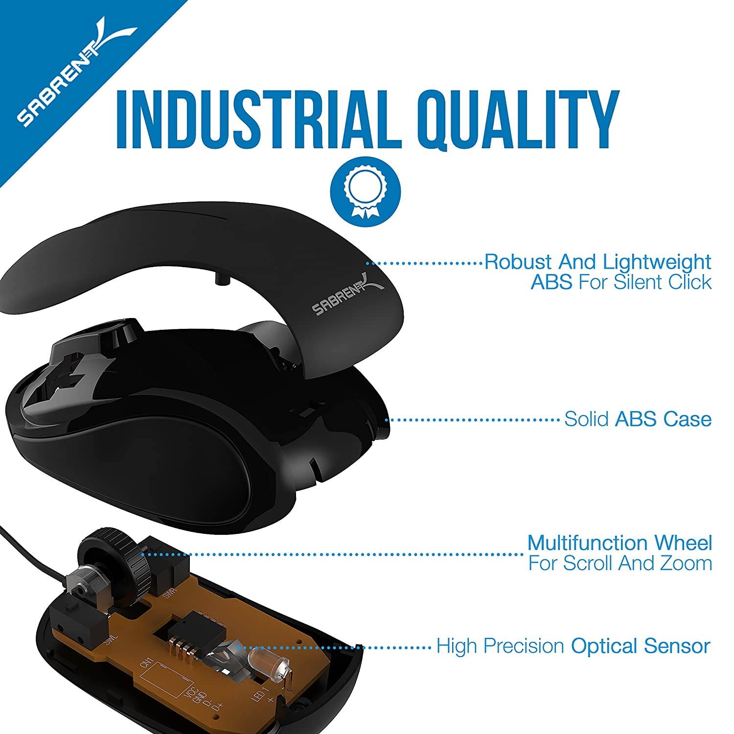 Sabrent Mini Travel USB Optical Mouse with Retractable Cable for Computers and laptops | Mac & PC Compatible (MS-OPMN)