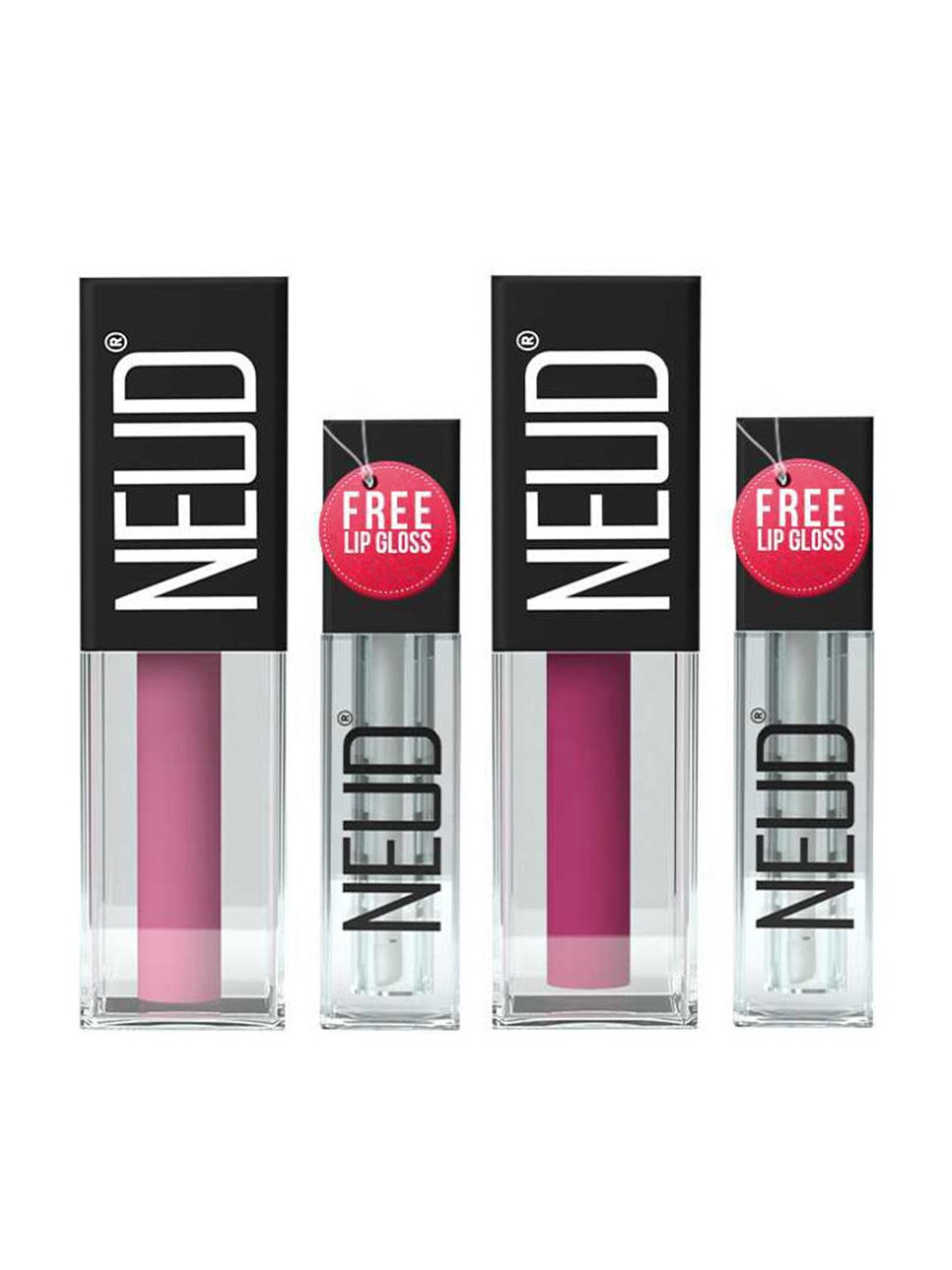 Neud Matte Liquid Lipstick Combo Supple Candy & Quirky Tease with Two Lip Gloss Free