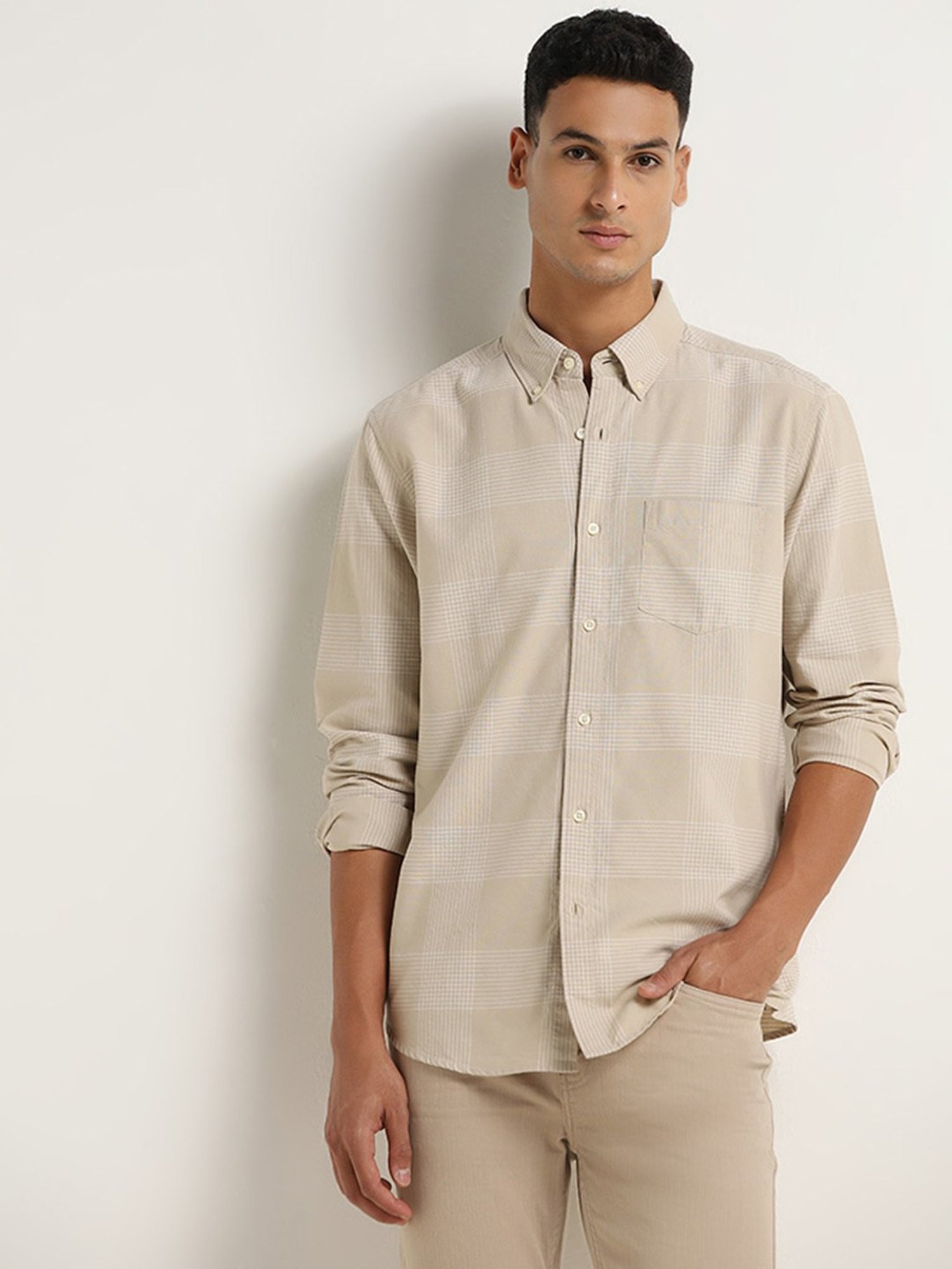 WES Casuals by Westside Checks Beige Relaxed-Fit Shirt