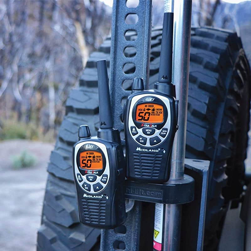 GXT1000VP4 50 Channel GMRS TwoWay Radio Up to 36 Mile Range Walkie Talkie 142 Privacy Codes Waterproof NOAA Weather Scan + Alert Pair Pack BlackSilver