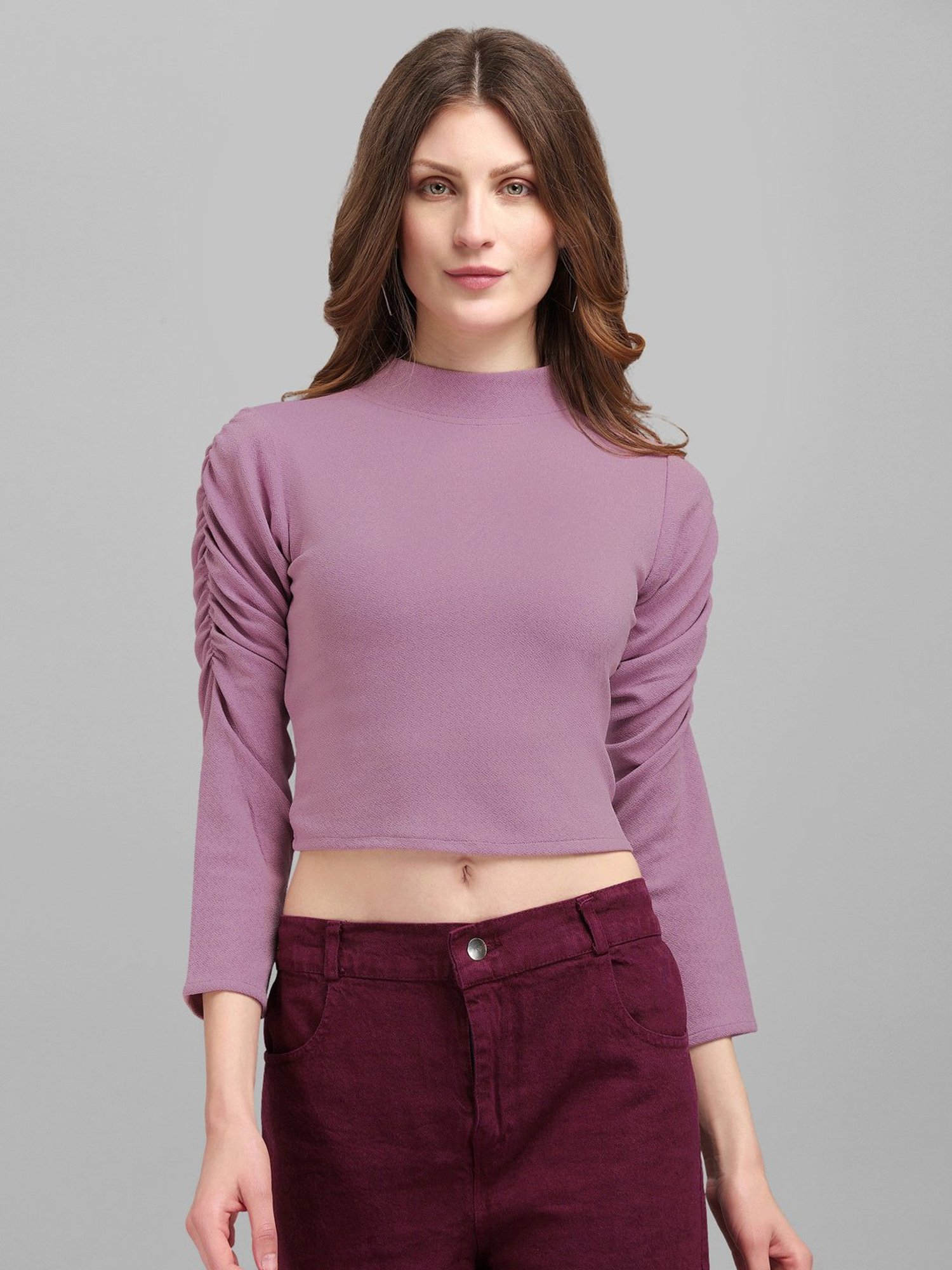 PURVAJA Purple Regular Fit Crop Top