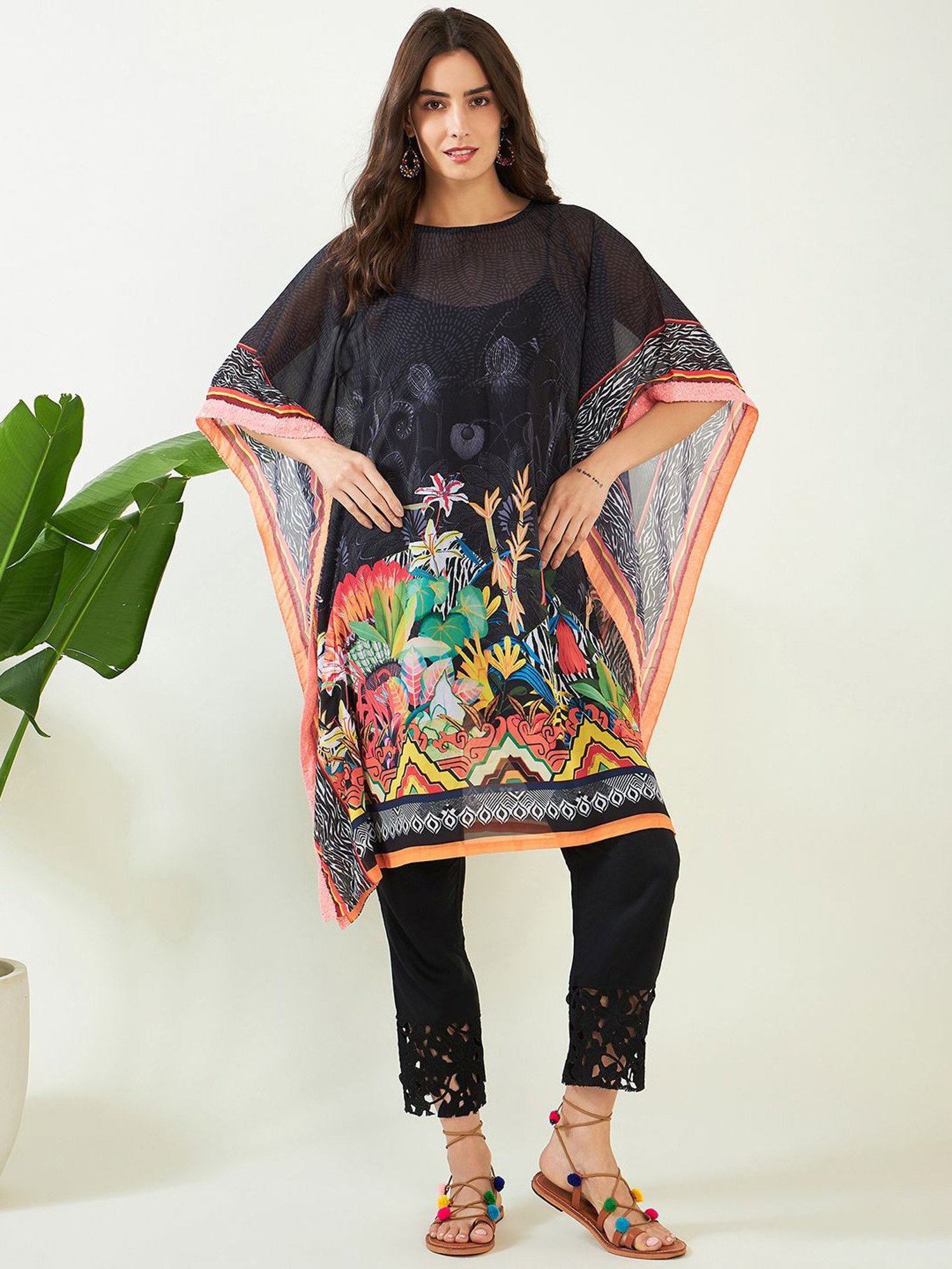 The Kaftan Company Black Printed A Line Kaftan
