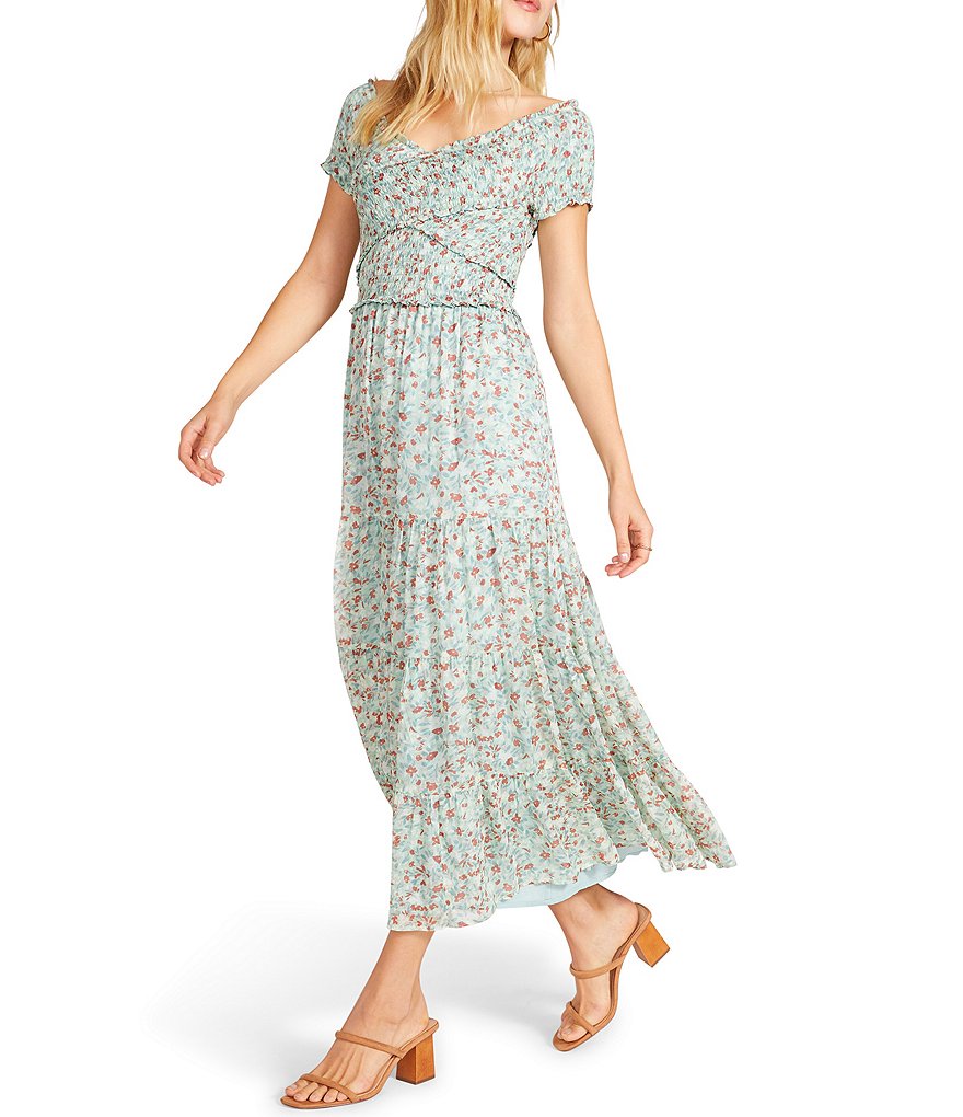 BB Dakota by Steve Madden Joie De Vivre Floral Print Smocked Midi Dress