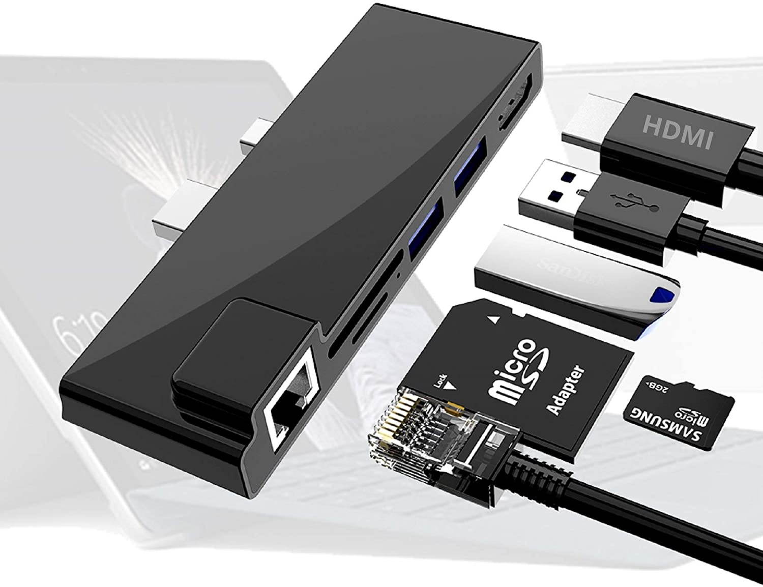 Surface Pro 4/ Pro 5/ Pro 6 Hub, Surface Pro Docking Station with 4K HDMI Adapter, 1000Mbps Ethernet, 2 USB 3.0 and SD/TF Card Reader Combo Dock for Microsoft Surface Pro 4/ Pro 5/ Pro 6