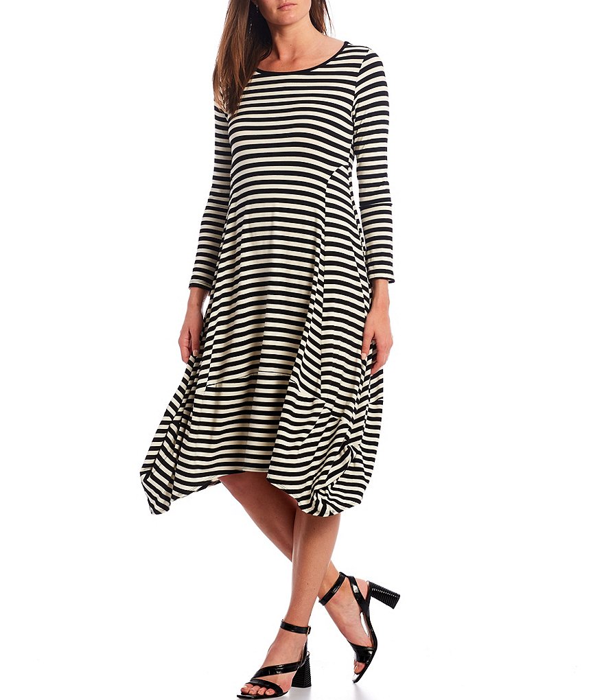 IC Collection Long Sleeve Stripe Balloon Dress