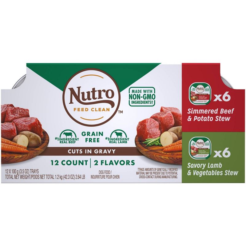 Nutro Grain Free Cuts In Gravy Wet Dog Food Simmered Beef & Savory Lamb - 3.5oz/12ct Variety Pack