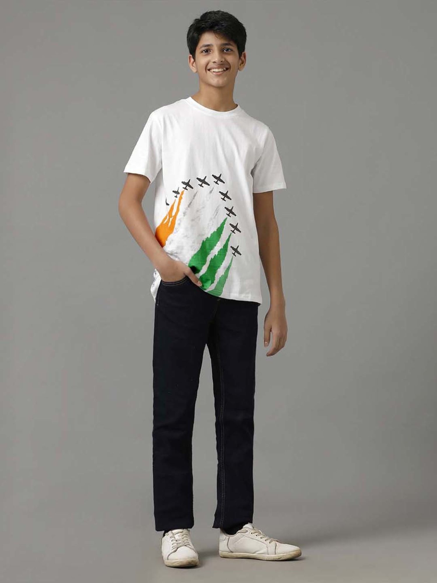 Under Fourteen Only Kids White Cotton Printed T-Shirt