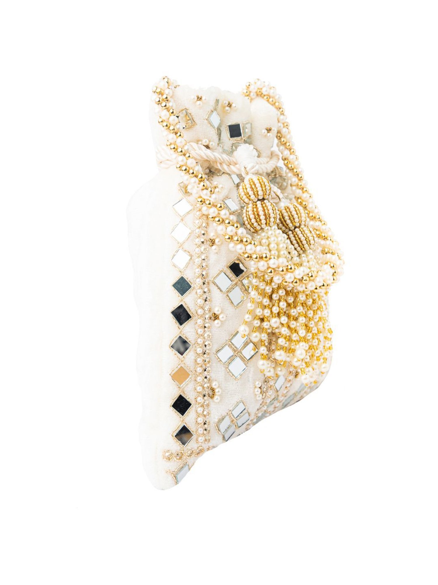NR by Nidhi Rathi White Embellished Potli