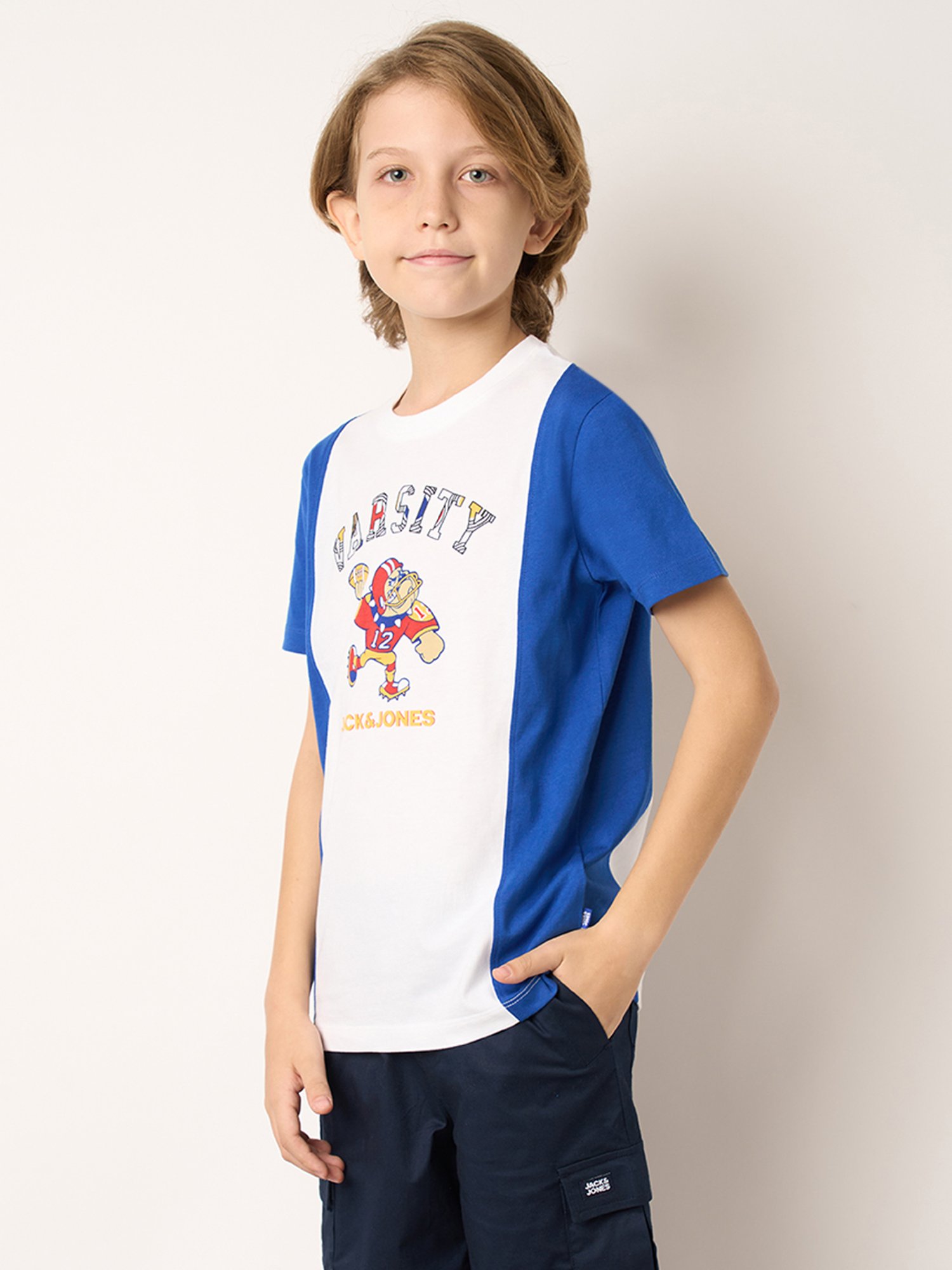 Jack & Jones Junior White & Blue Color Block T-Shirt