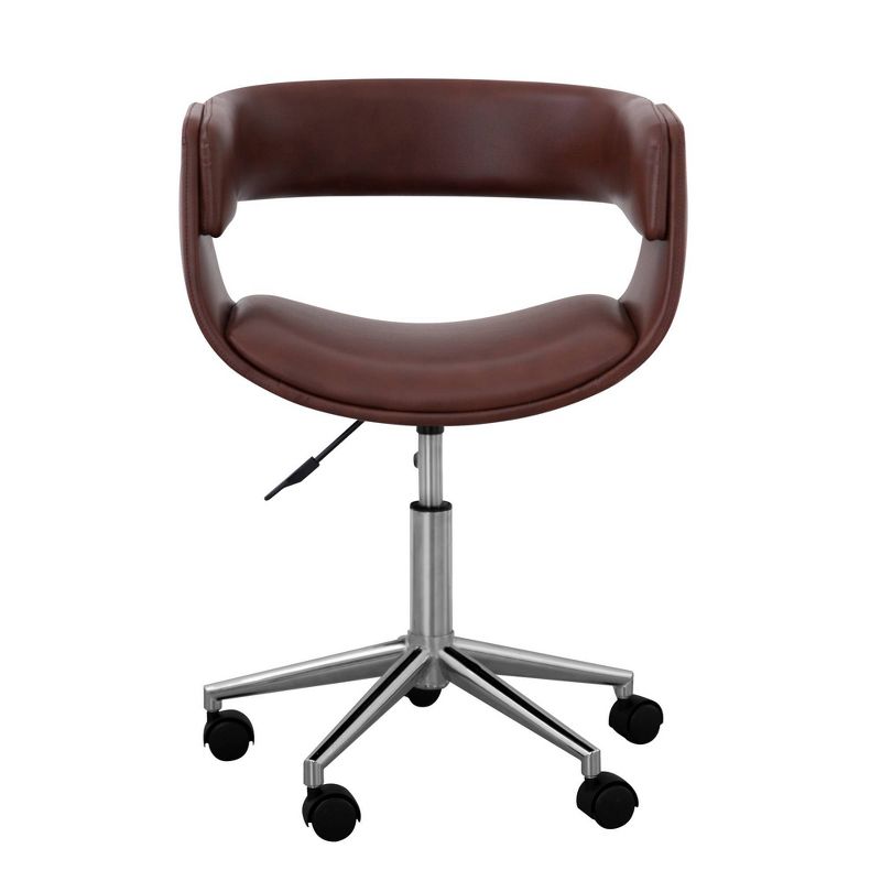 Faux Leather Swivel Home Office Chair with Adjustable Seat Height Brown - Versanora