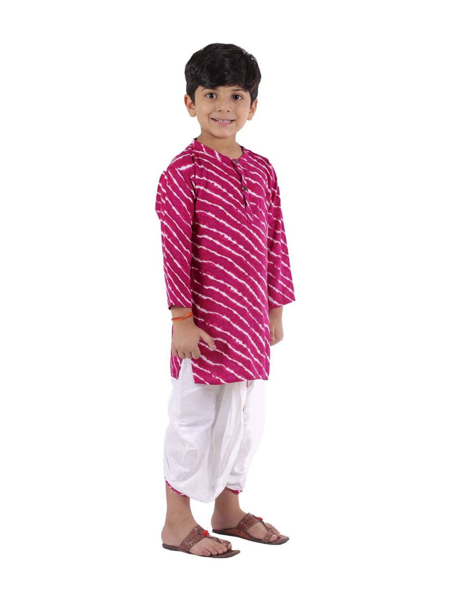 Ahhaaaa Kids Pink & White Cotton Striped Kurta Set