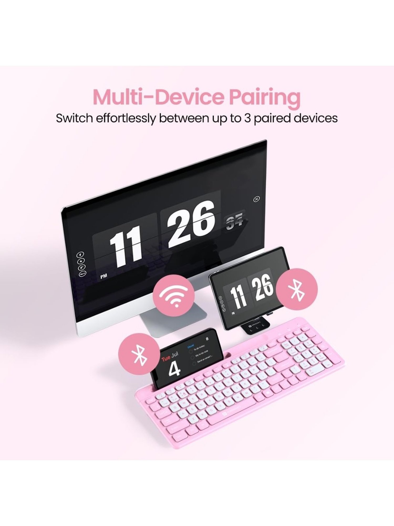 Portronics Bubble Square Wireless Keyboard (Pink)