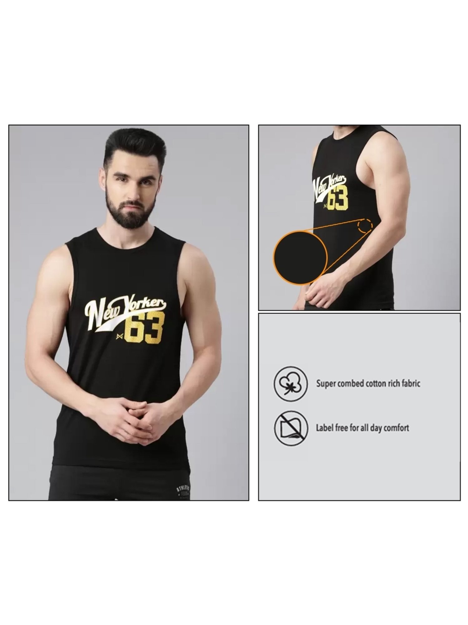 Force NXT Multicolored Cotton Regular Fit Printed Vest - Pack Of 3