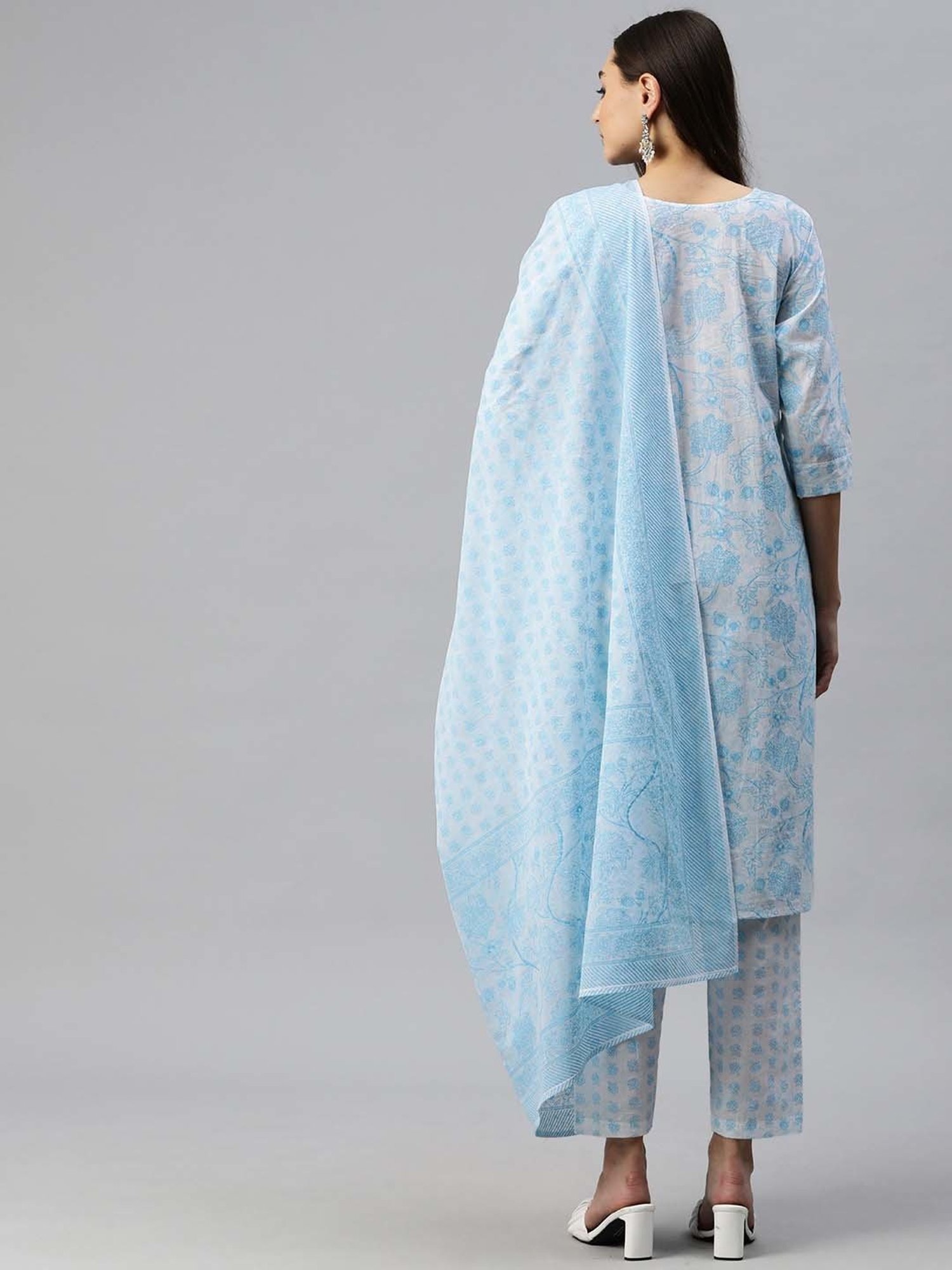 READIPRINT FASHIONS Blue Cotton Printed Kurta Pant Set With Dupatta