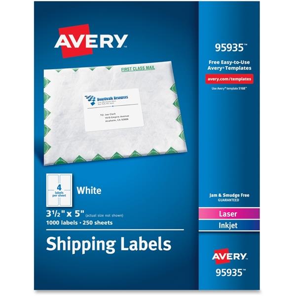 Avery White Shipping Labels Laser/Inkjet 3 1/2 x 5 White 1000/Box 95935