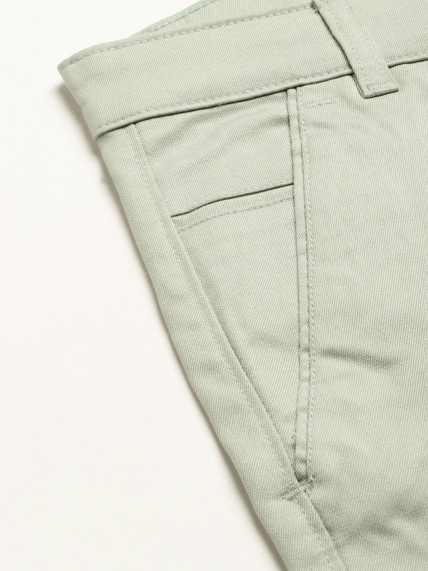 Sojanya Pista Green Cotton Regular Slim Fit Flat Front Trousers