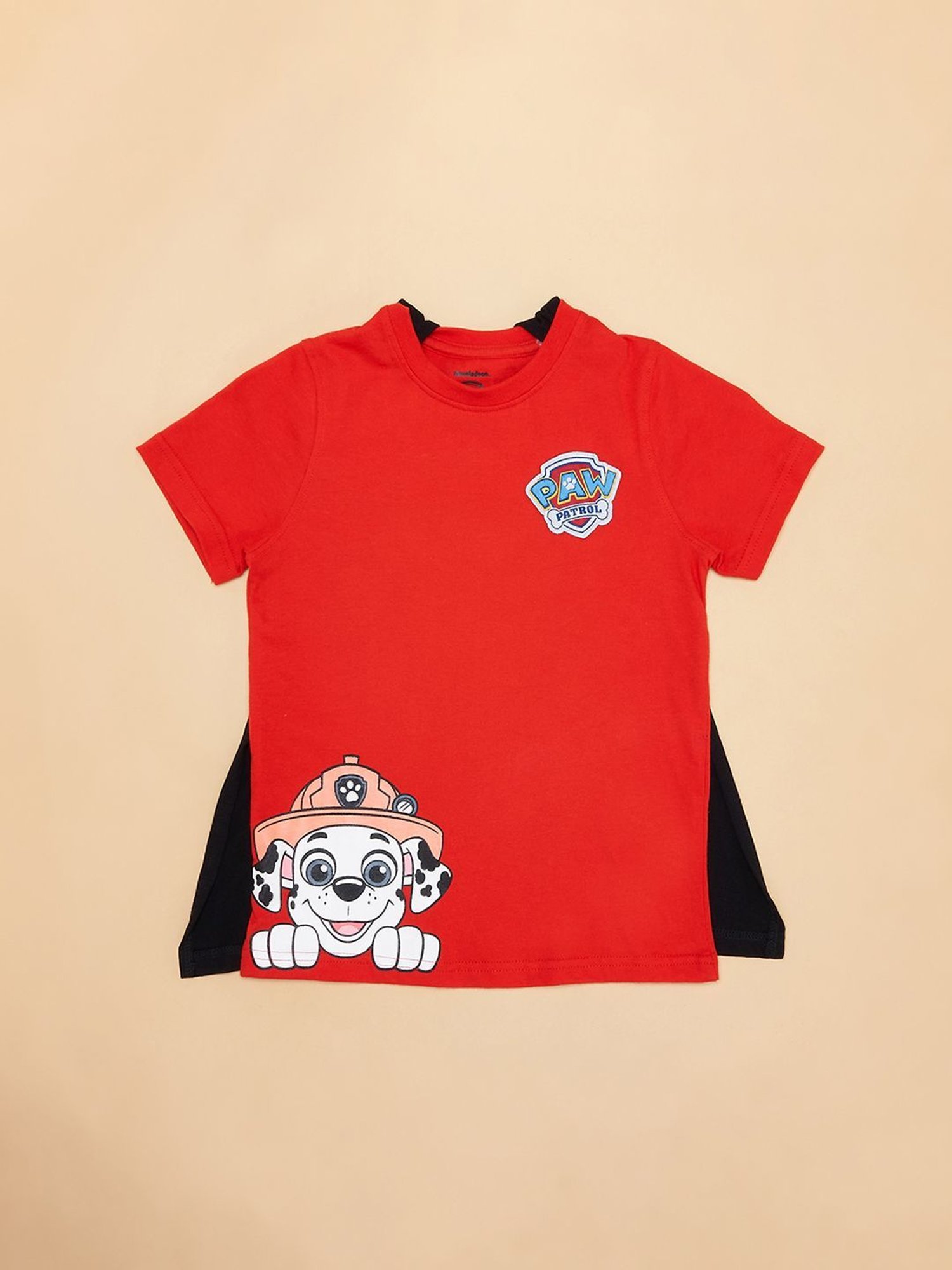 Pantaloons Junior Red & Black Printed T-Shirt with Deattachable Cape