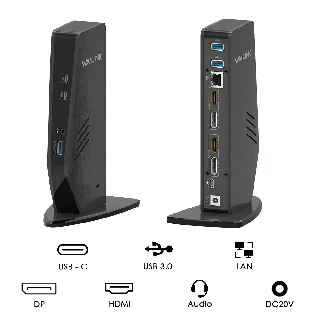 Wavlink USB C Dual 4K HDMI&DP Universal Docking, with 60W Power Delivery, Dual 4K@60Hz, Single 5K@60Hz Displaylink Dock 2 x HDMI, 2 x DisplayPort, Gigabit Ethernet, 2 x USB-C Ports, 4 x USB 3.0, Audio