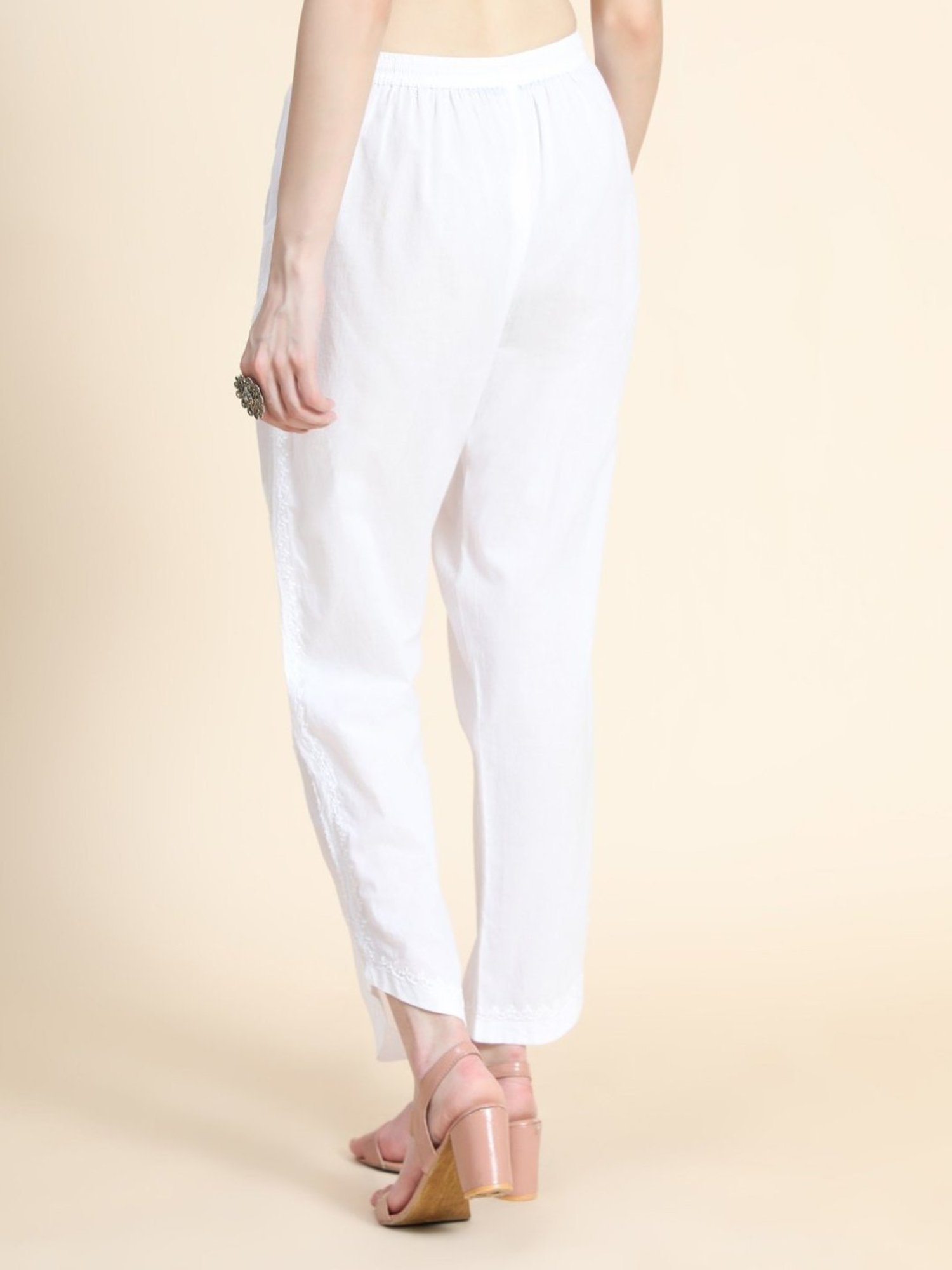 House Of Kari HOK Chikankari White Cotton Pant Trouser