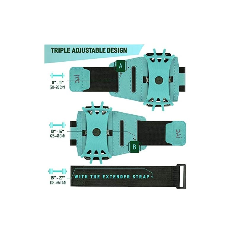 Rotatable Cell Phone Arm Holder for iPhone XR XS Max 8 8 Plus 7 6 Samsung Galaxy A8 S9 S8 S6 Edge Note LG Sports Running Armband for Men Women with Free Extender Strap Turquoise
