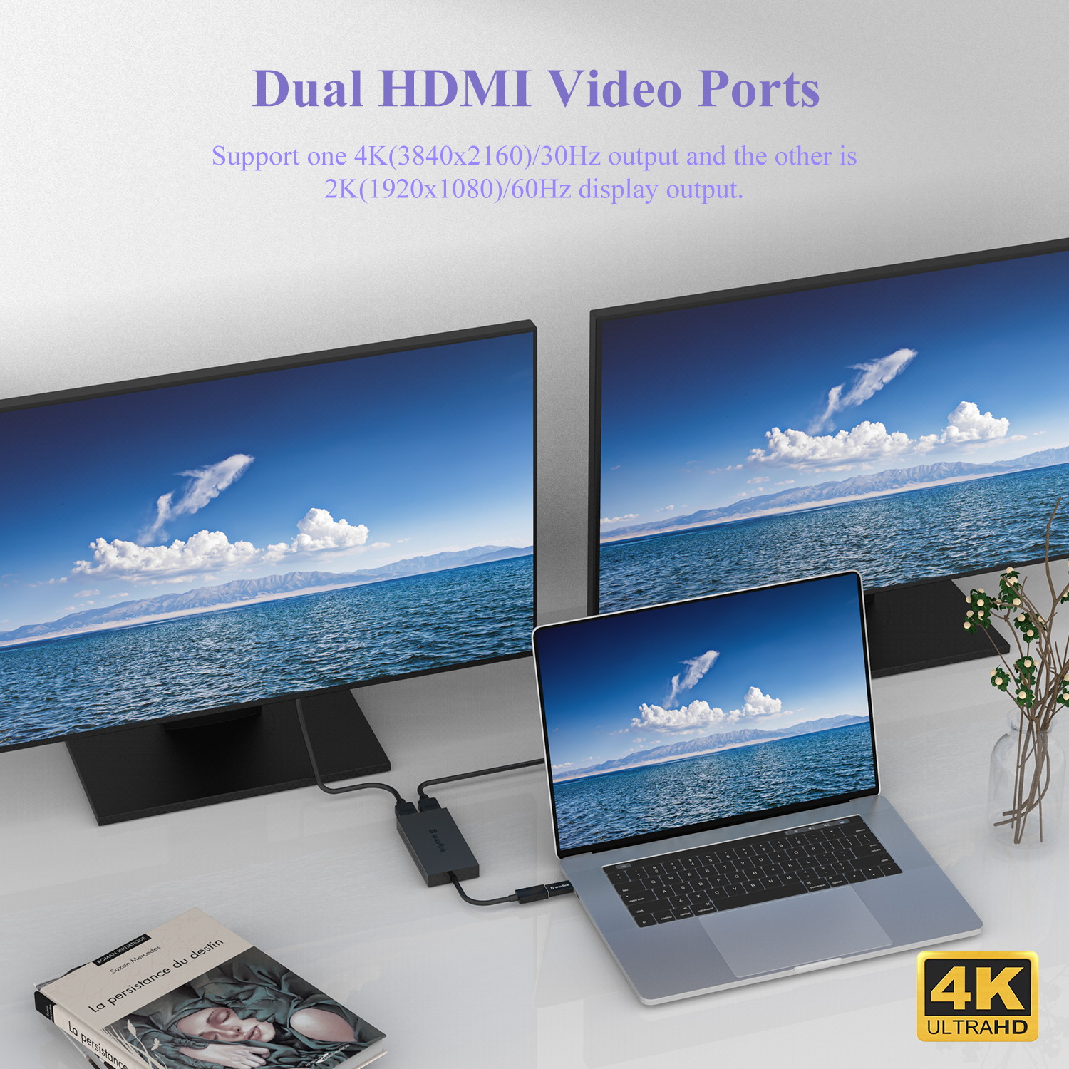 Wavlink USB-C to Dual 4k HDMI MST Adapter Splitter, Thunderbolt 3 Compatible, USB Type C to HDMI Multi Monitor Converter for Macbook, Macbook Pro, Macbook Air,iPad Pro ect (DP Alternate Mode Required)