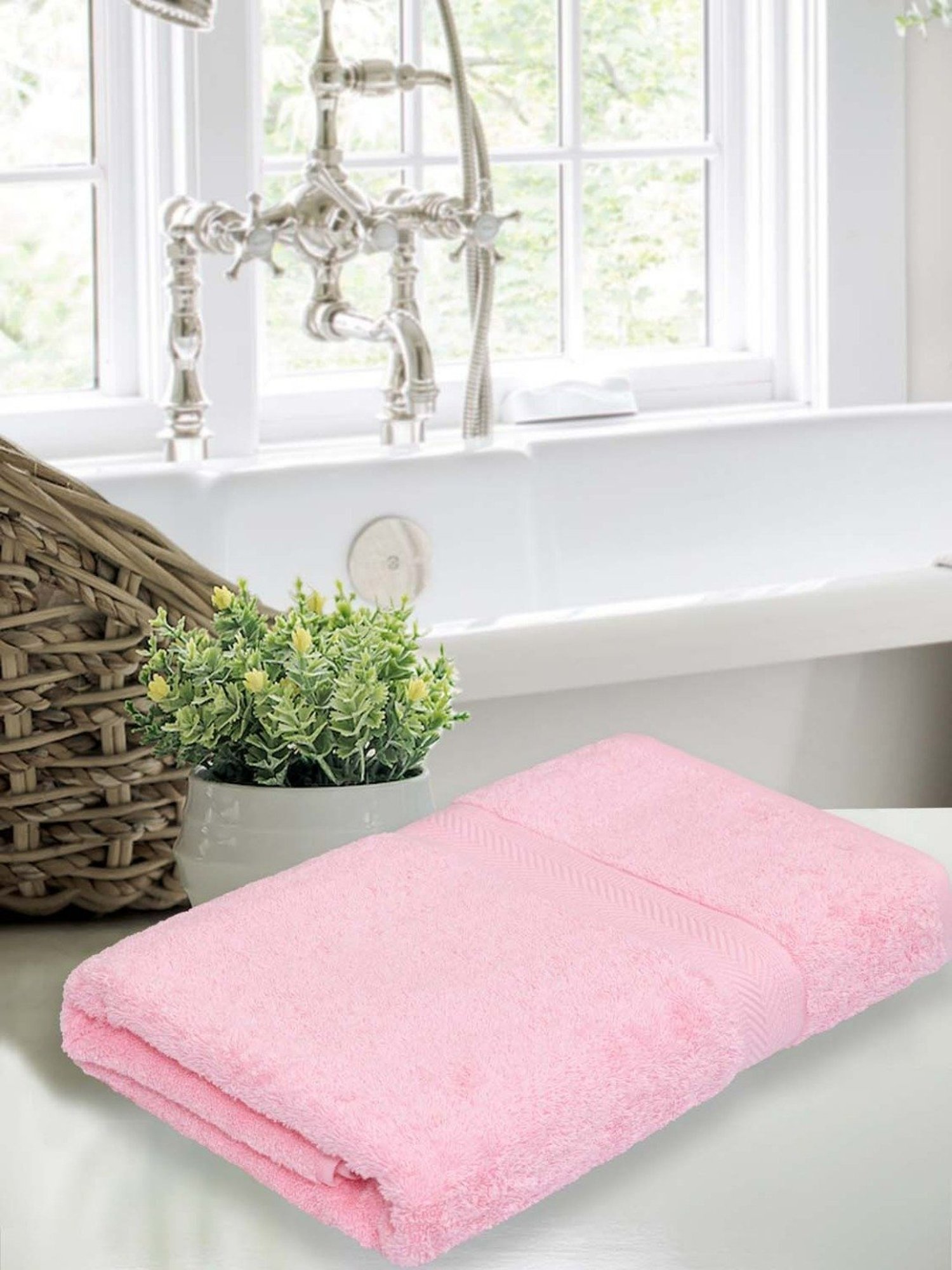 Haus & Kinder Self Pink & Lilac 500 GSM Cotton Bath Towel - Set of 2