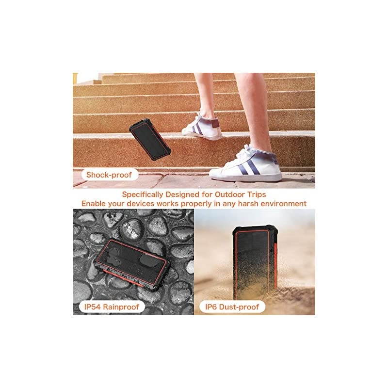 Charger, 20000mAh Power Bank Wireless Charger Portable External Battery Pack with 4 LED Light 3 Output Ports Carabiner IP54 Rainproof for Camping, Outdoor Activities (Black)