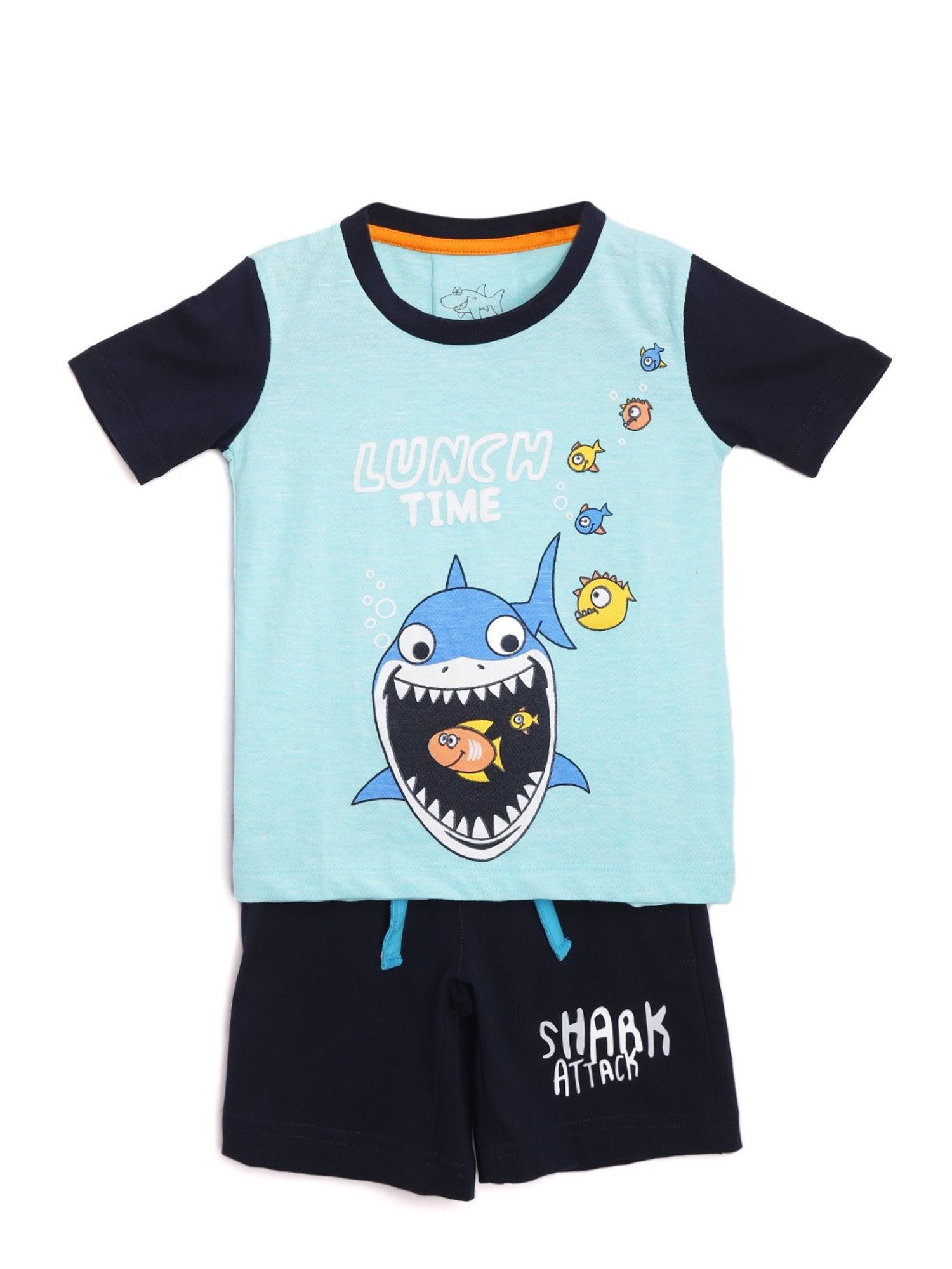Lazy Shark Kids Navy & Blue Printed  T-Shirt with  Shorts