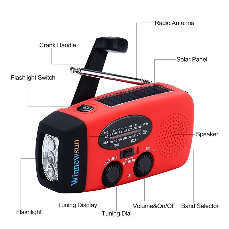 Radio Weather Radio Solar Crank AM/FM NOAA Radio with 1000mAh Power Bank LED Flashlight and USB Cell Phone Charger for Outdoor Survival and Household