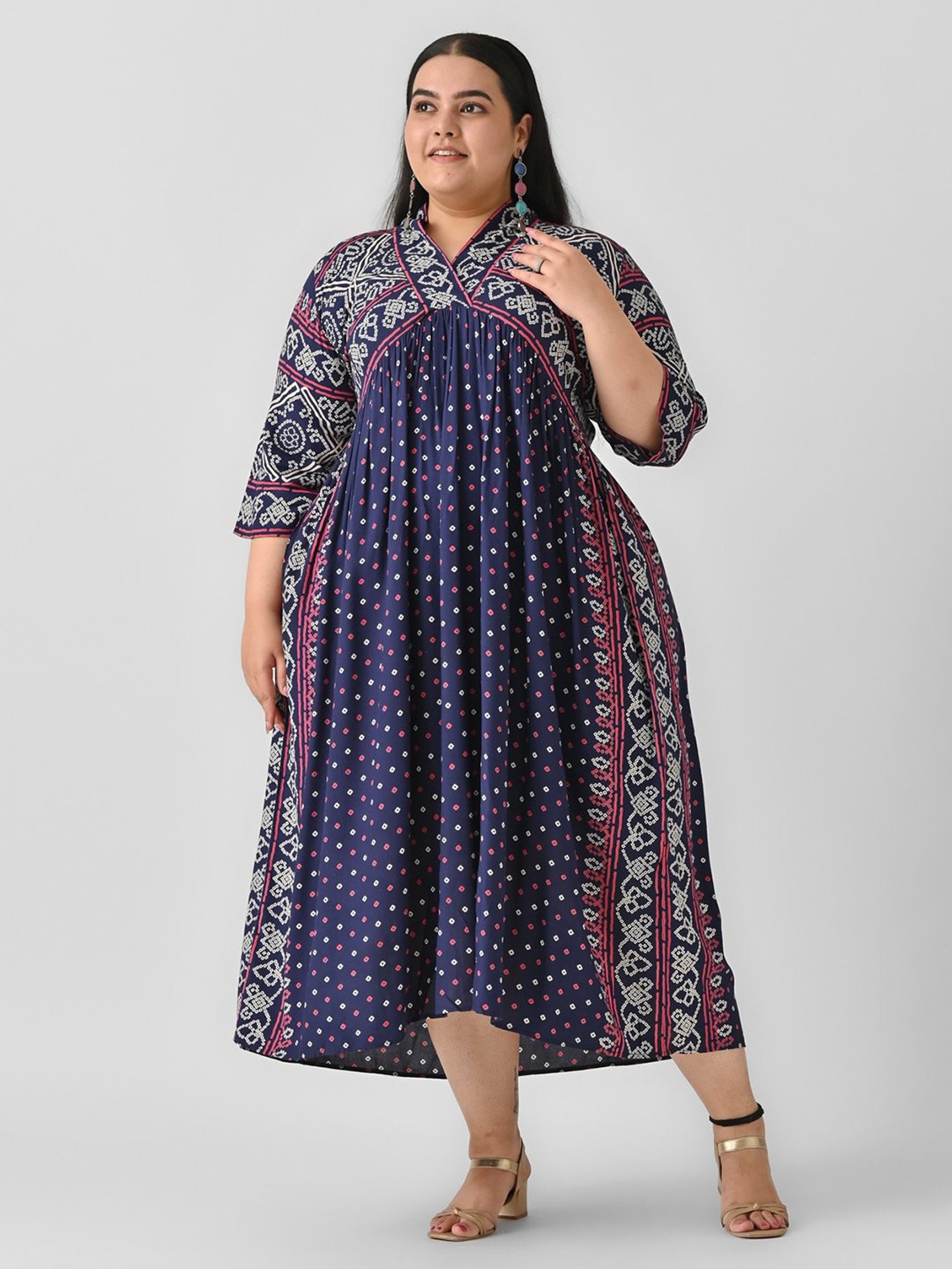Rustorange Indigo Blue Printed Ethnic Dress