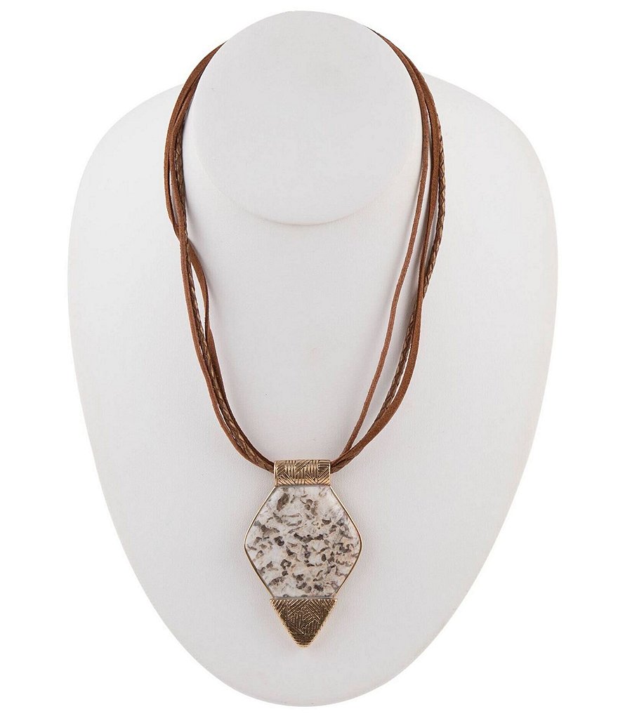 Barse Bronze and Feldspar Jasper Pendant Necklace