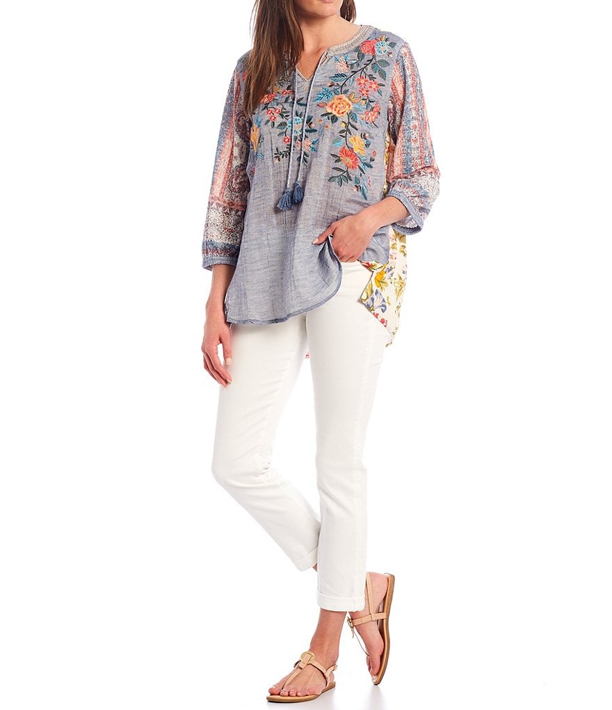 John Mark Embroidered Double Weave Gauze Tassel Tunic