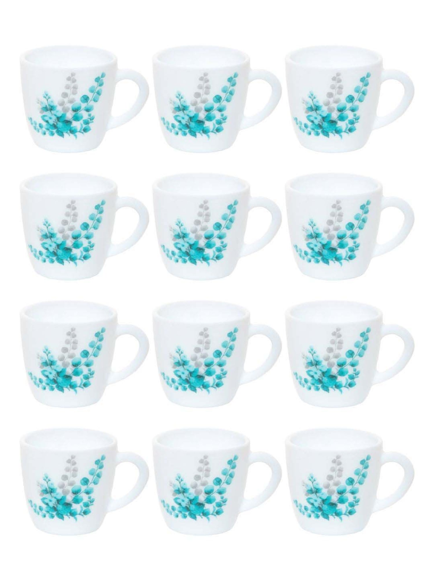 Cello Ricca White & Aqua Glass Coffee Mug (0.1 L) - Set of 12