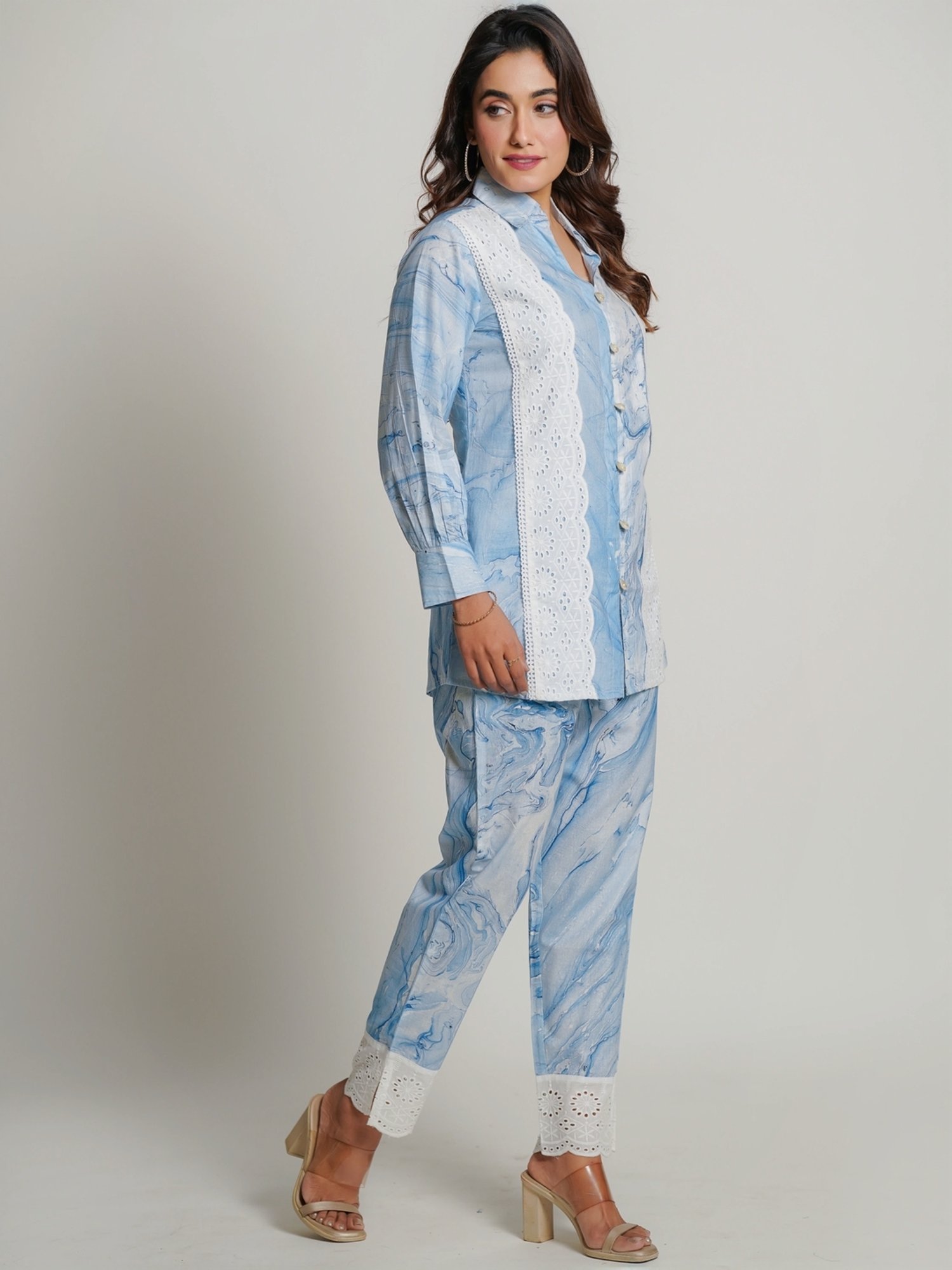 Zolo Label Sky Blue Cotton Printed Shirt Pant Set