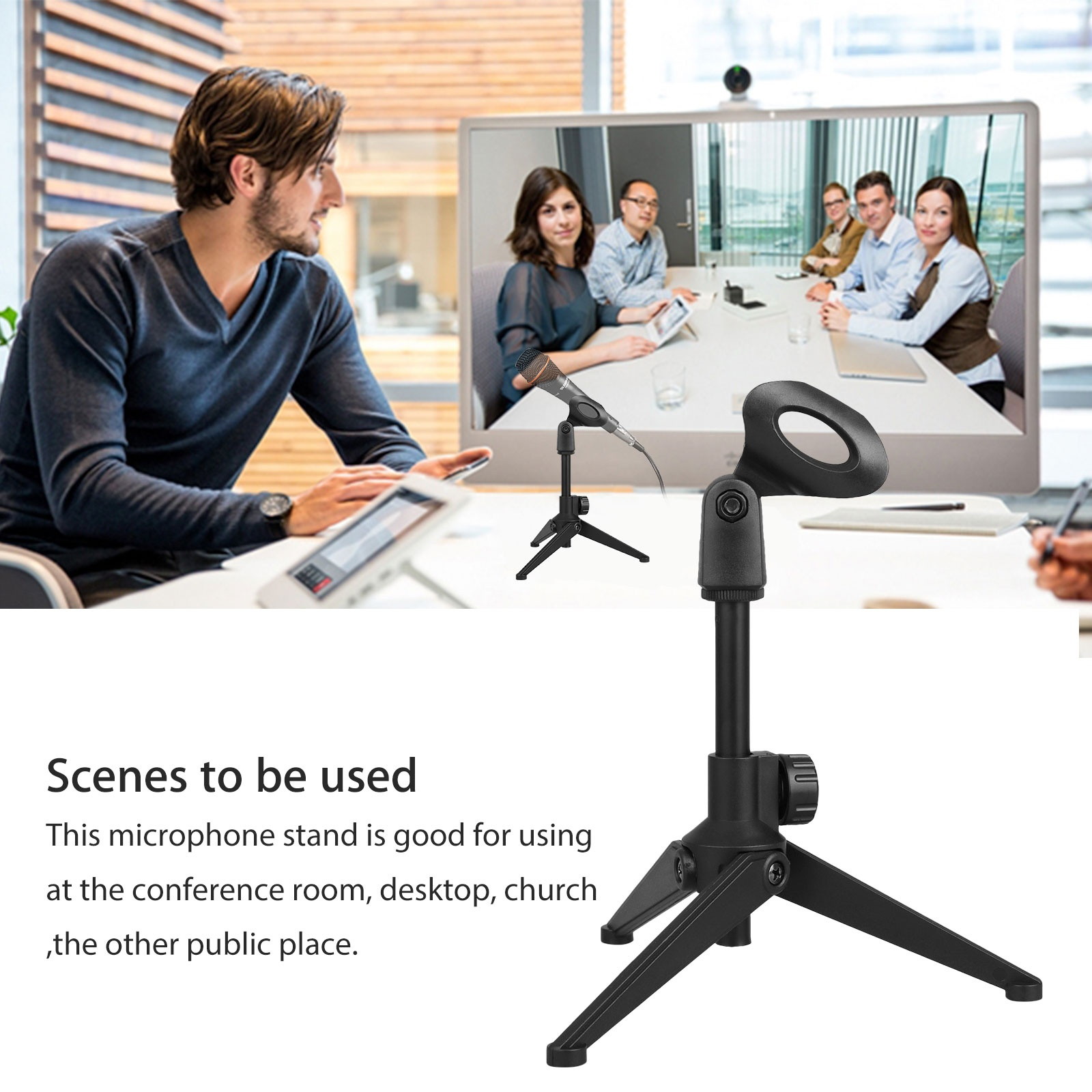Universal Adjustable Desk Microphone Stand Portable Foldable Tripod MIC Tabletop Stand with Small Plastic Microphone Clip