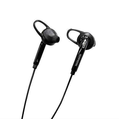 Magnavox Black Sweatproof Earbuds with Microphone & Kevlar Reinforced Optical Fiber Cable