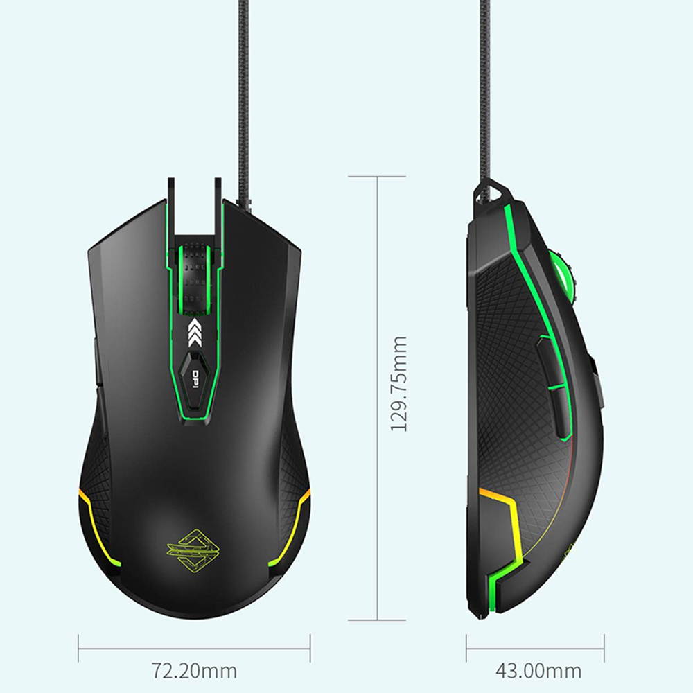 RGB Gaming Mouse, 3000 DPI 6 Programmable Buttons,  7 Keys Ergonomic RGB Backlight, Ergonomic Computer Mouse for Office Games and Daily Use, Black
