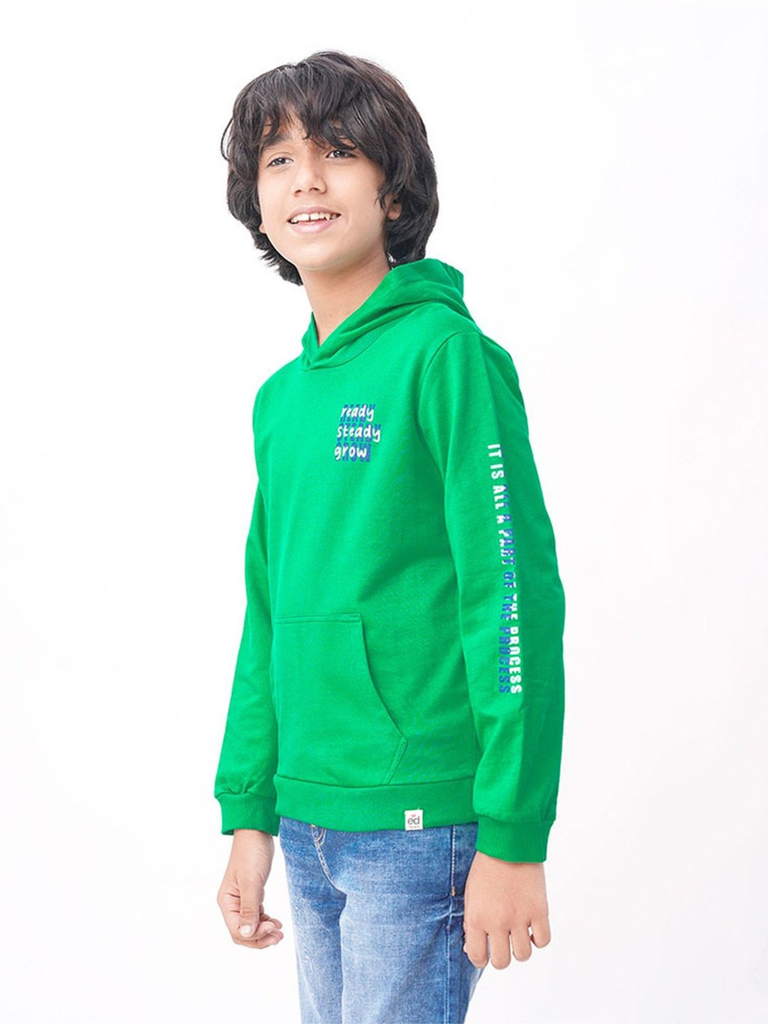 Edheads Kids Green Cotton Printed Full Sleeves Hoodie