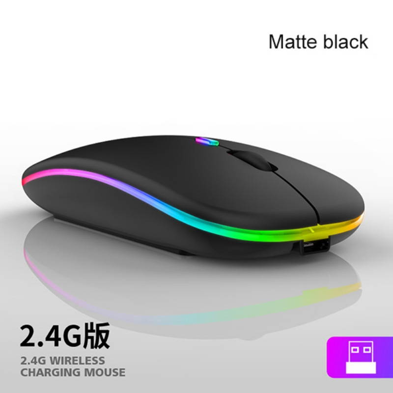 LED Wireless Mouse Slim Rechargeable Wireless Silent Mouse, 2.4G Portable USB Optical Wireless Computer Mice with USB Receiver and Type C Adapter