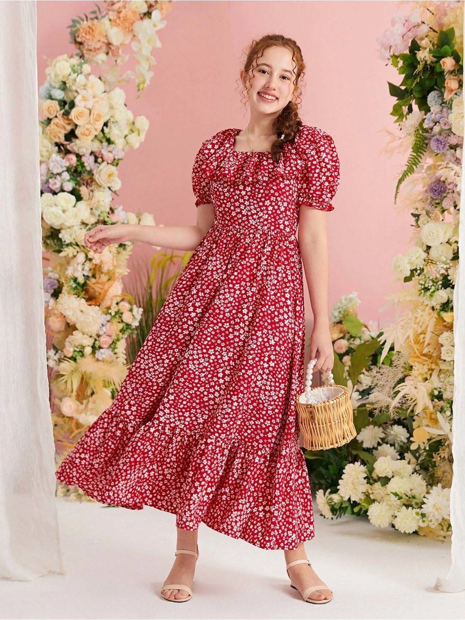 Bolly Lounge Girls Ruby Red Floral Dress