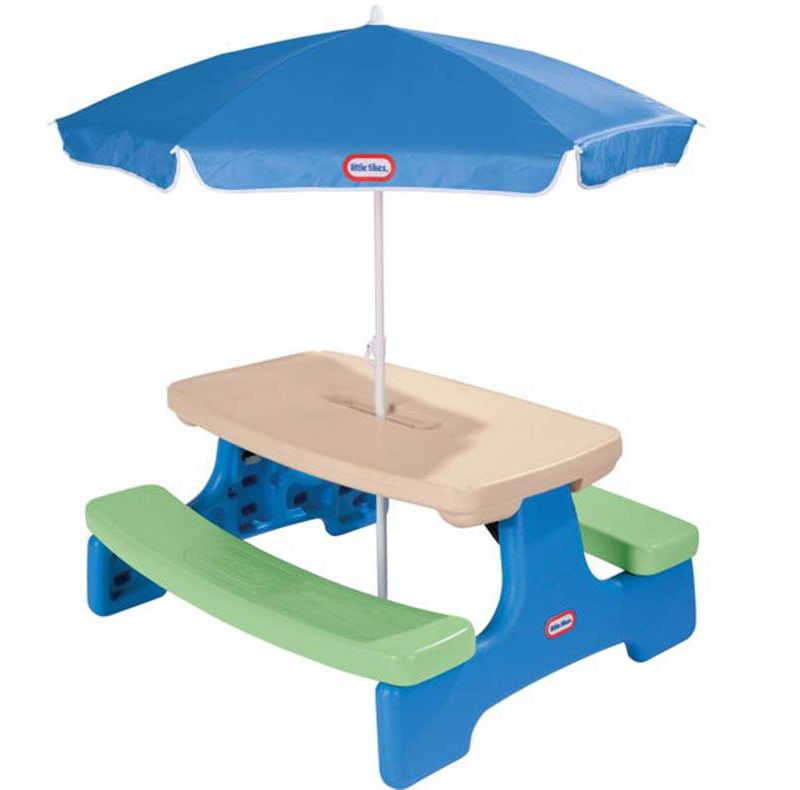 Little Tikes Easy Store Picnic Table with Umbrella - Green and Blue| 629952M