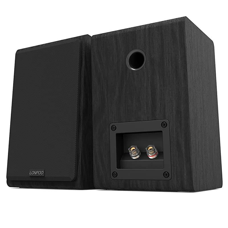 Bookshelf Speakers 75Watts x 2 Passive Needs Amplifier or Receiver 4Inch Carbon Fiber Woofer and Silk Dome Tweeter Black Pair