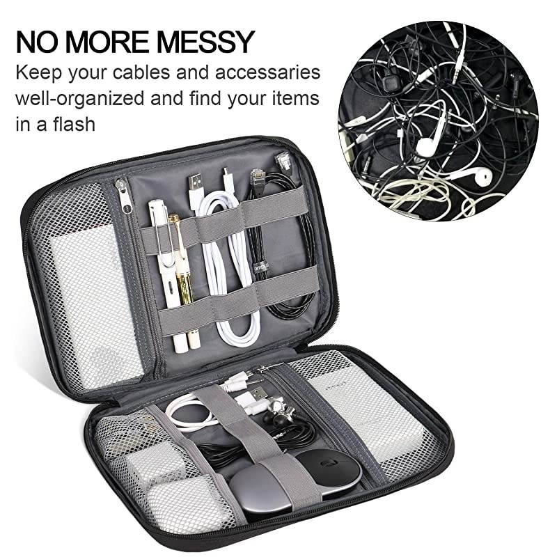 Travel Electronics Organizer Durable Waterproof Universal Electronic Accessories Bag Case for Cord Phone Charger USB Flash Drive SD Card Earphone Black