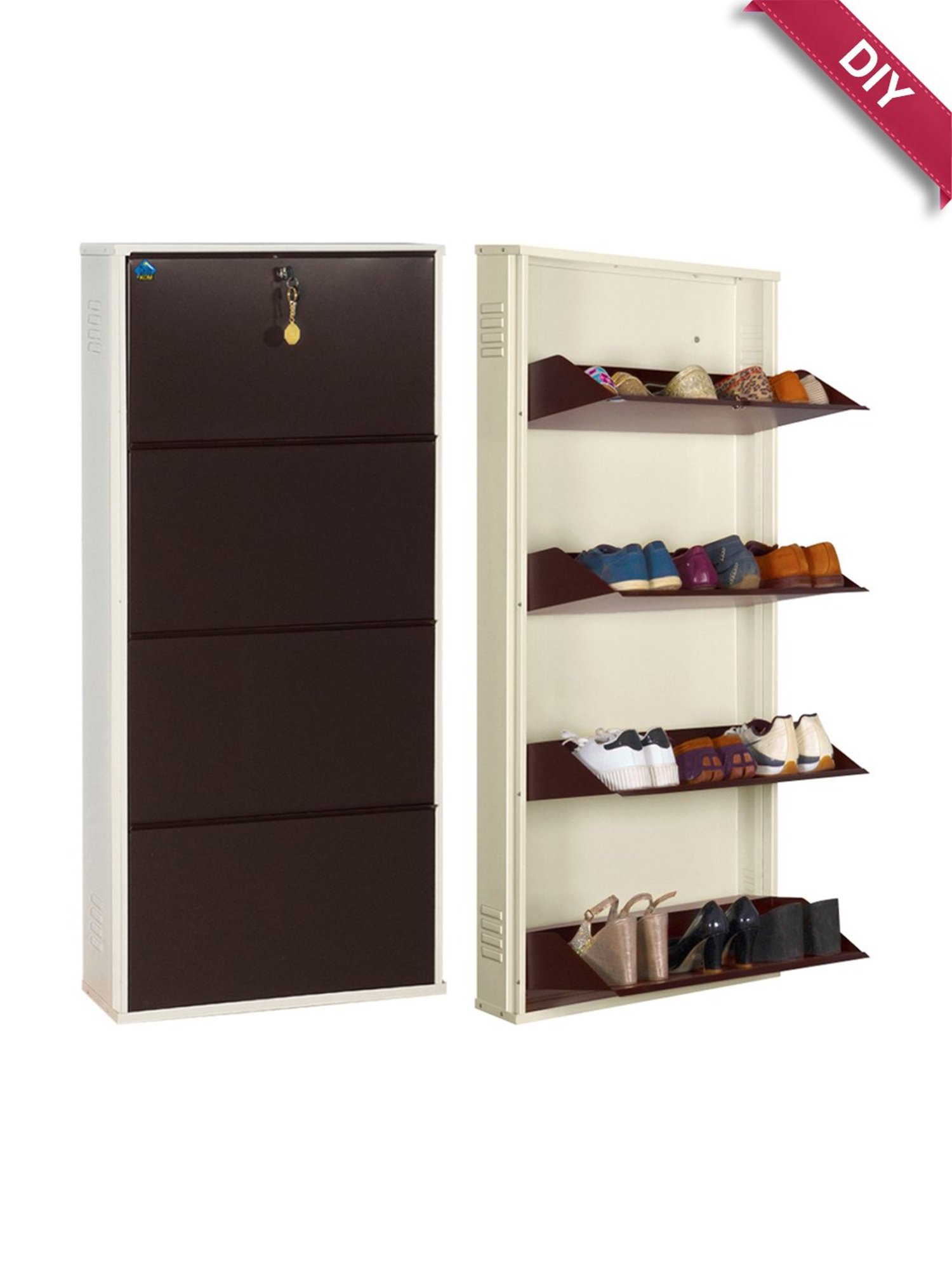 Delite Kom Metal Shoe Rack - 24" 10 Shelf, Double Decker, Ivory, PowderCoat, Wall Mount, DIY