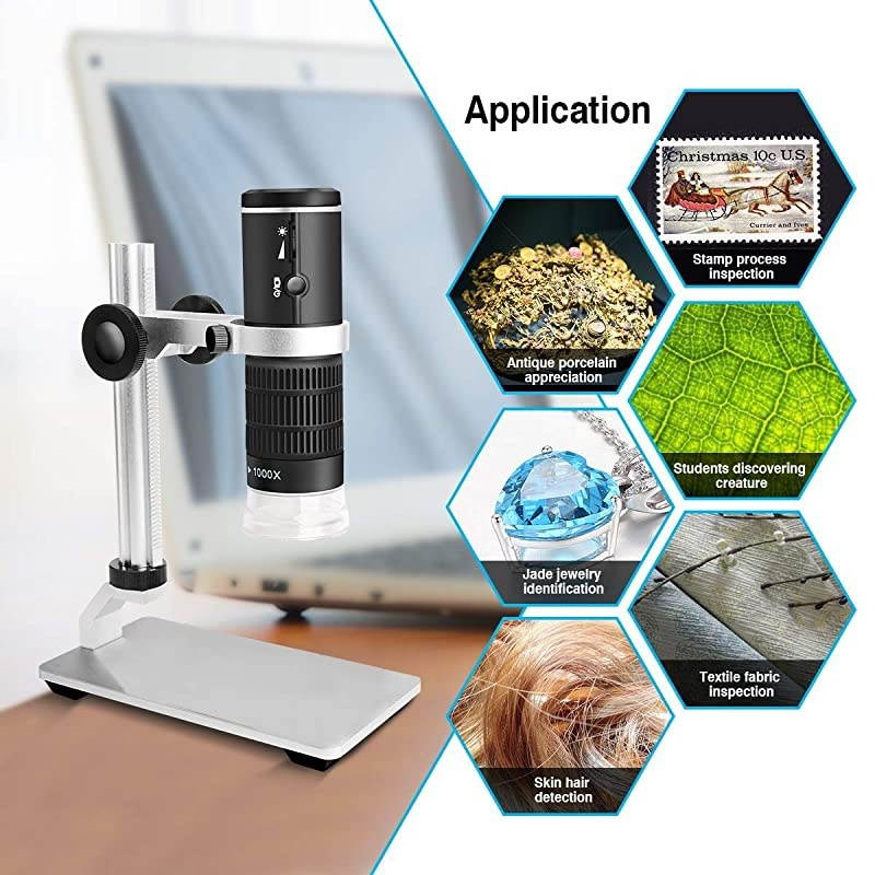 WiFi Digital Microscope for iPhone Android Phone Mac Windows HD 1080P Video Record 501000X Magnification Wireless Portable Microscope with Adjustable Metal Stand and Carrying Bag