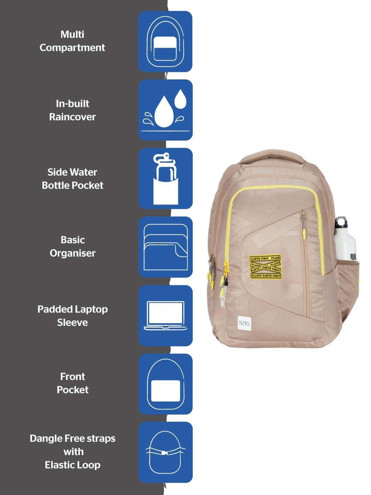 Wiki 47.5 Ltrs Beige Medium Laptop Backpack