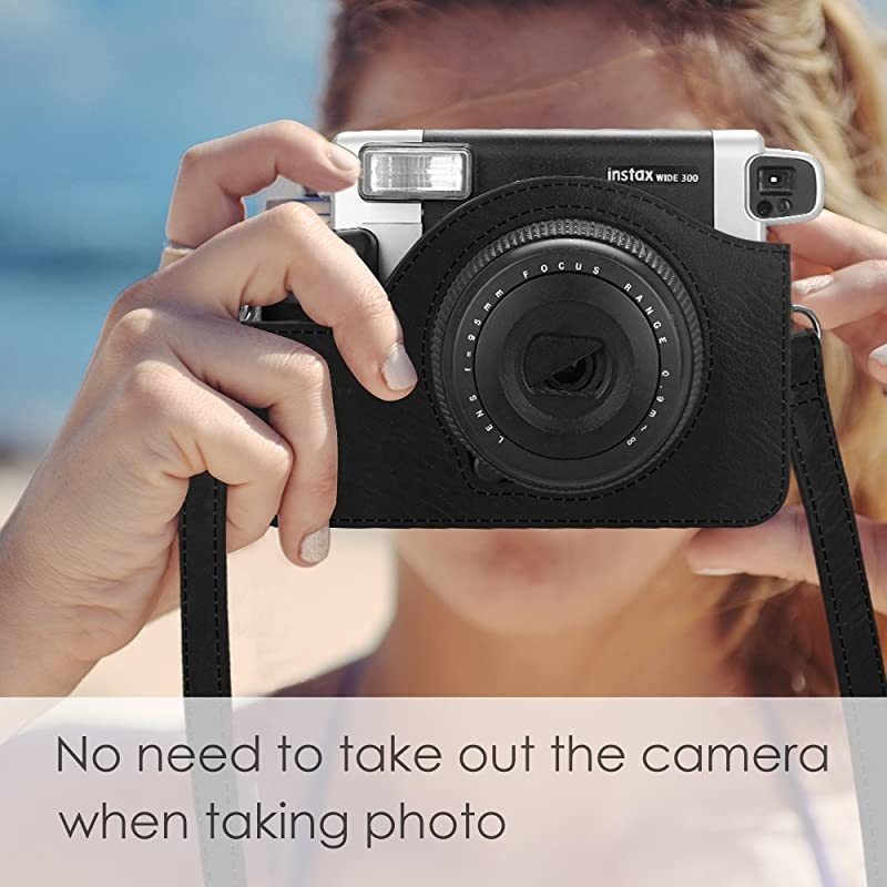 Protective Case Compatible with Fujifilm Instax Wide 300 Instant Film Camera Premium PU Leather Protective Bag Cover wRemovable Strap Vintage Black